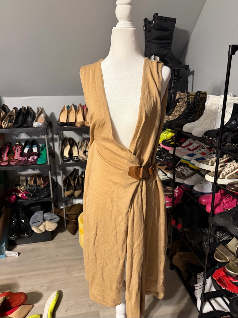 Lauren Ralph Lauren Camel Wrap Midi Dress with Buckle